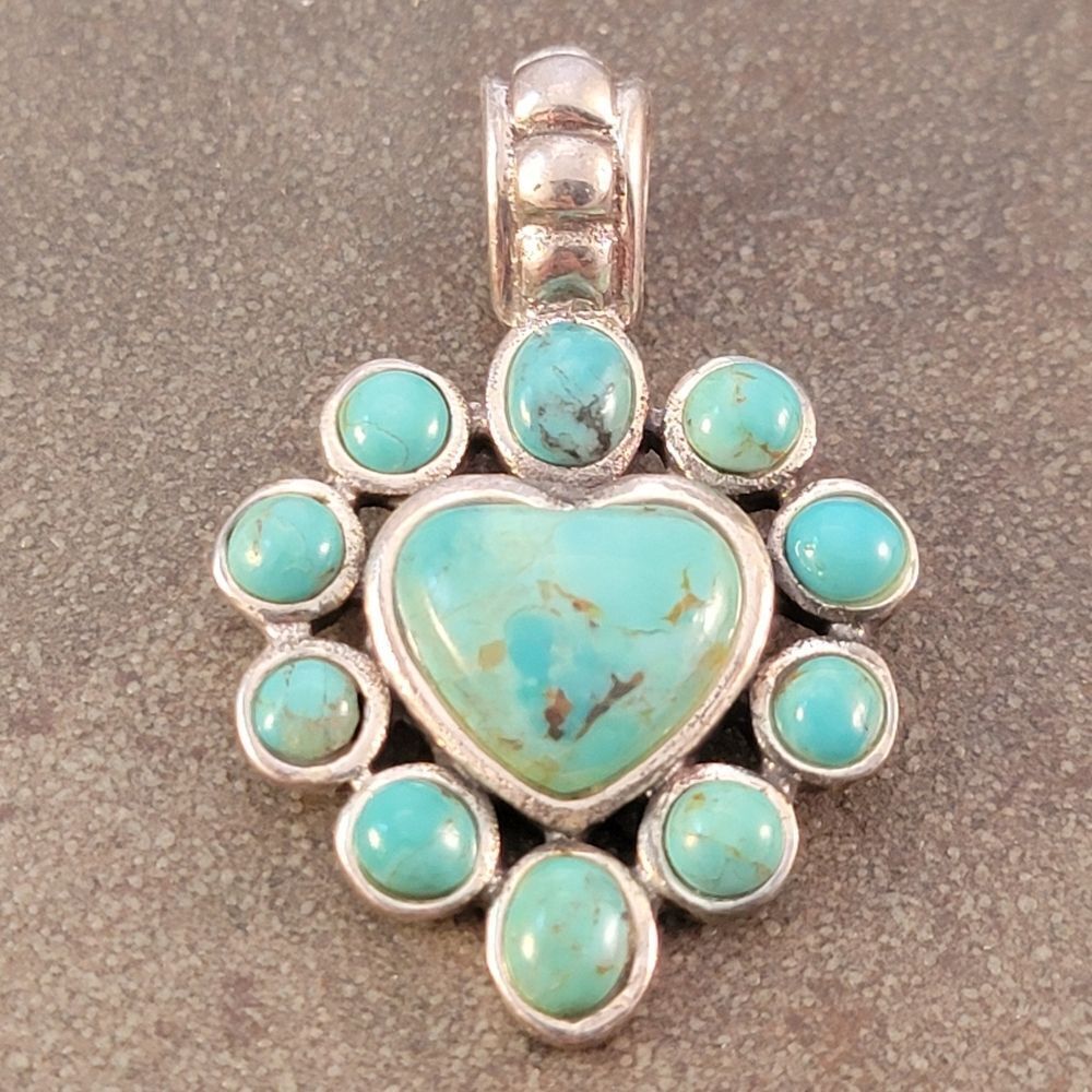 Barse Blue Green Turquoise Heart Sterling Silver Pendant - Picture 2 of 7